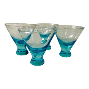 Vintage Handblown Capri Blue Stemless Weighted Cocktail Glasses- Set of 4