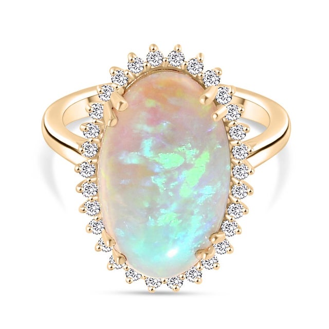 Metal Fire Opal Cocktail Halo Diamond Ring in 14k Gold Ring Size 6 For Sale - Image 7 of 12