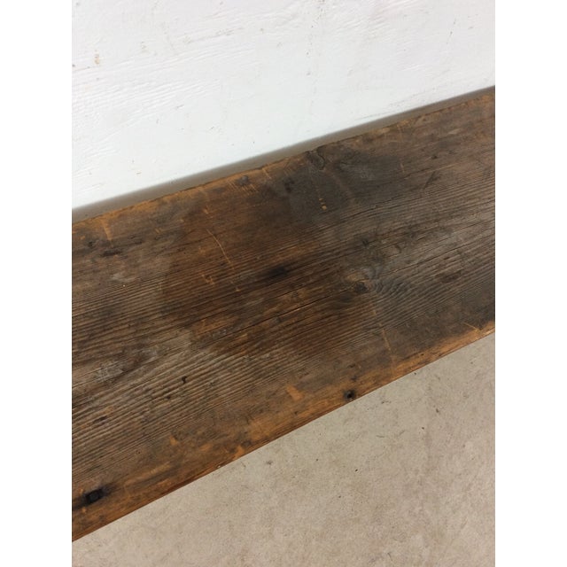 Brown Antique Farmhouse Style Long Primitve Bench With Tongue & Groove Joinery For Sale - Image 8 of 17