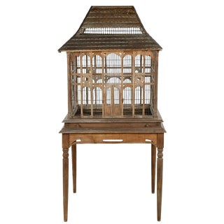 Bird Cage on Carved Wooden Legs For Sale