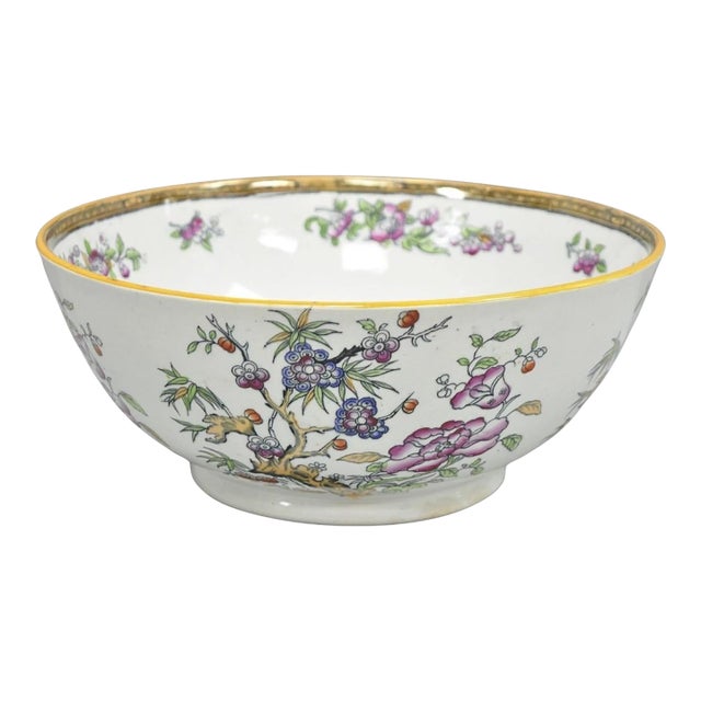 Antique Edge Malkin & Co Indian Tree English Transferware Porcelain Serving Bowl For Sale
