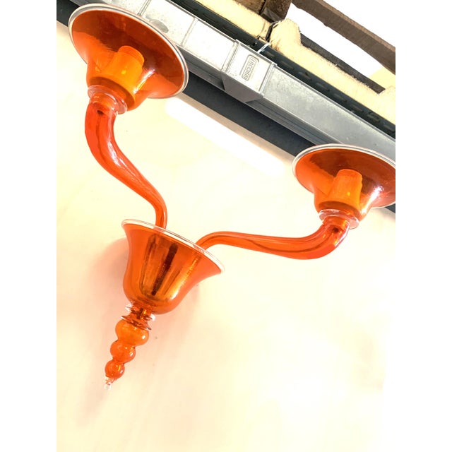 Contemporary Contemporary Translucent Orange Murano Glass Wall Sconce in Deco’ Style For Sale - Image 3 of 4