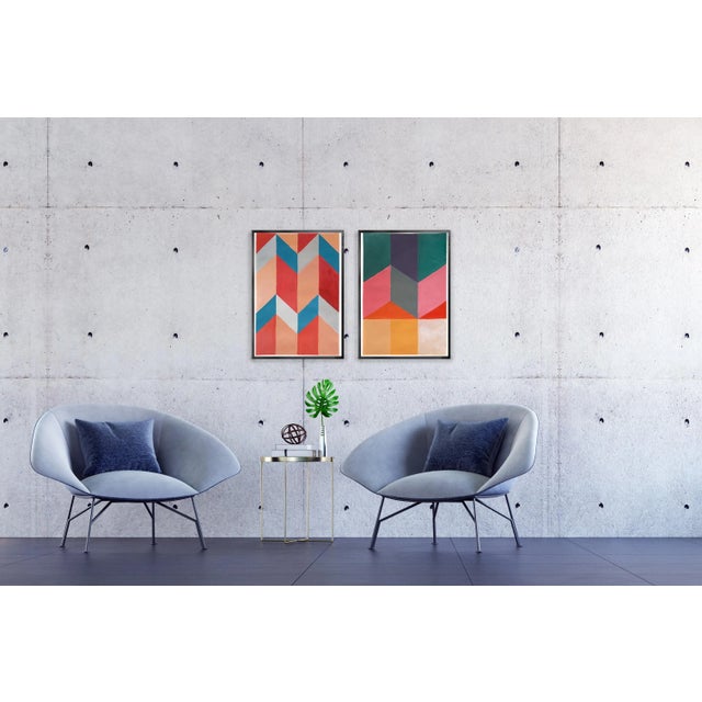 Burnt Umber 2022, Bauhaus Fractal Patterns, "Sandy Tones Inverted Dunes", Acrylic Diptych Painting on Watercolor Paper by Natalia Roman For Sale - Image 8 of 10