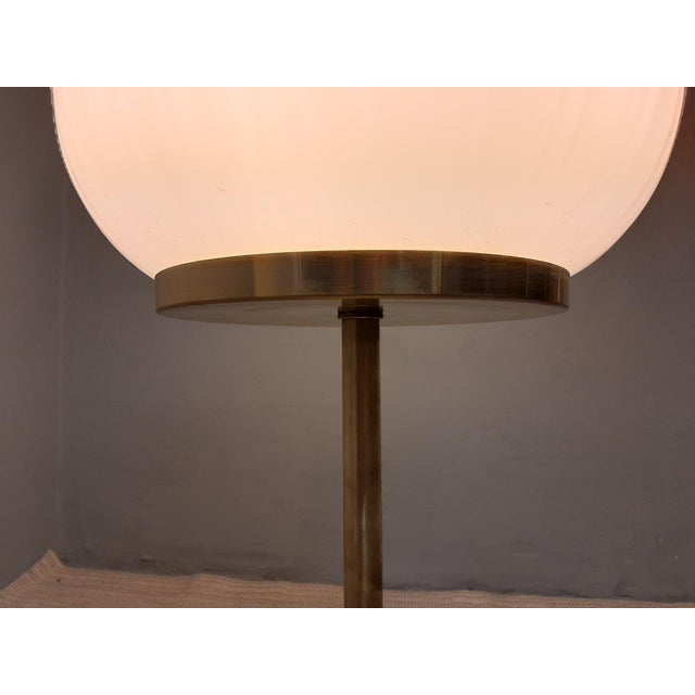 Satin Brass & Large Ribbed Milky Glass Floor Lamp For Sale - Image 13 of 17