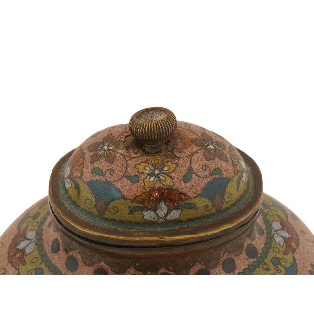 Metal Pair of Early Meiji Japanese Cloisonne Enamel Jars Attributed Namikawa Yasuyuki For Sale - Image 7 of 10