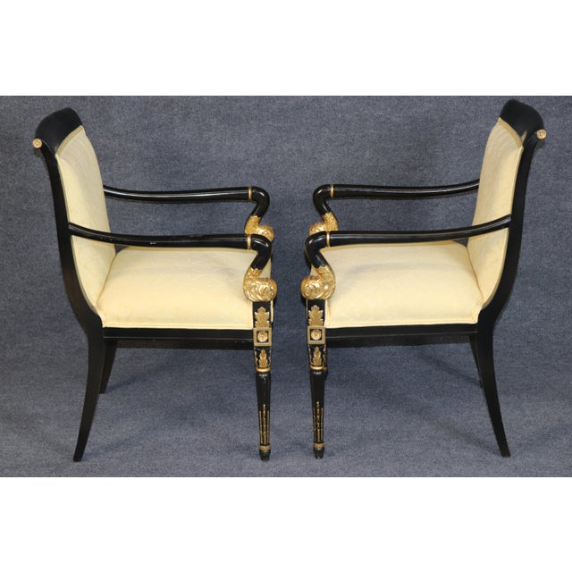 1920s Set 12 Louis XVI Style Ebonized and Gilt Dining Chairs For Sale - Image 5 of 13