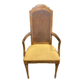 Vintage Drexel Mustard Yellow Cane Back Armchair For Sale