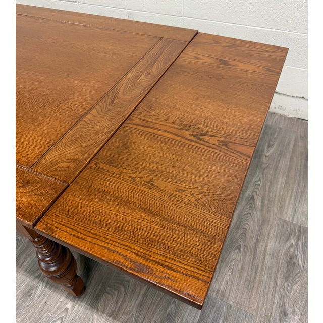 Vintage Old English Tudor Jacobean Revival Style Oak Draw Leaf Dining Table For Sale - Image 13 of 18
