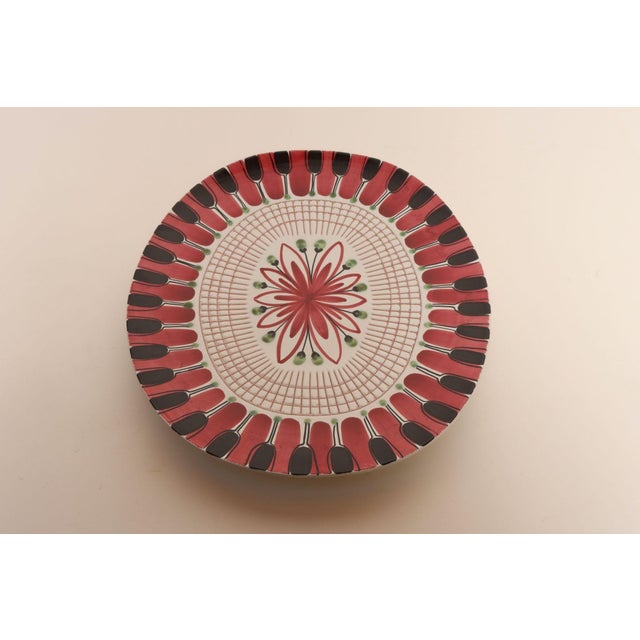 Scandinavian Geometric and Floral Hand-Painted Fajance Platter by Elle Norway For Sale In New York - Image 6 of 16
