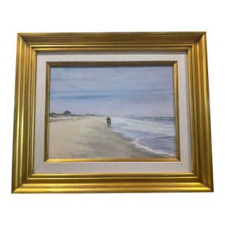 Original Oil Painting “Deserted Beach” by Nicky Gioia Mitchell – Coastal Seascape, Framed For Sale