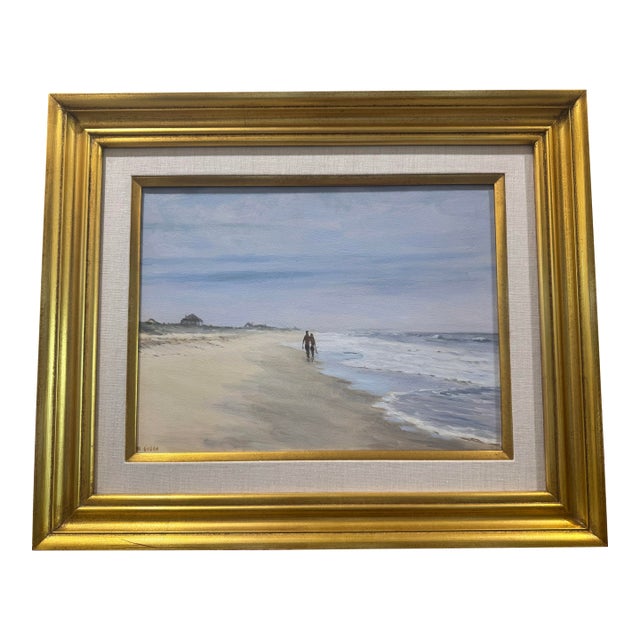 Original Oil Painting “Deserted Beach” by Nicky Gioia Mitchell – Coastal Seascape, Framed For Sale