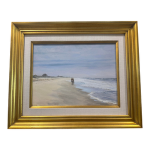 Original Oil Painting “Deserted Beach” by Nicky Gioia Mitchell – Coastal Seascape, Framed