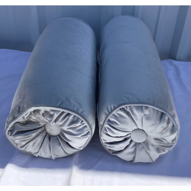 Contemporary Contemporary Velvet Contemporary Gray Oblong Pillows- a Pair For Sale - Image 3 of 6