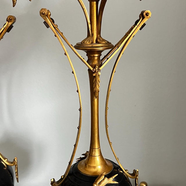 Pair of large antique 3-arm gilt bronze candelabra with black marble // Empire candle holders // black and gold // Napoleon III style For Sale - Image 11 of 15