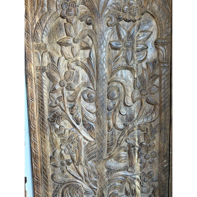 Mid-Century Modern Vintage Tree of Life Carved Wood Door – Wellness Wall Décor Rustic Barn Door Panel 84x36 For Sale - Image 3 of 6