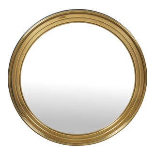 Midcentury Brass Circular Mirror with Stepped Frame and Beveled Edge For Sale