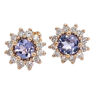 Natural Tanzanite Diamond Stud Earrings 14k Y Gold 1.18 TCW Certified For Sale