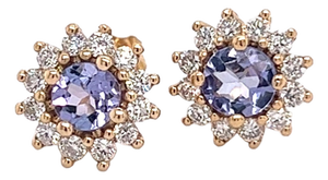 Natural Tanzanite Diamond Stud Earrings 14k Y Gold 1.18 TCW Certified