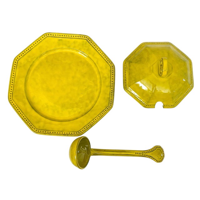 1970s Vintage Italian Handmade Ceramic Serving Bowl Soup Tureen, Ladle, Plate. Signed For Sale - Image 5 of 12