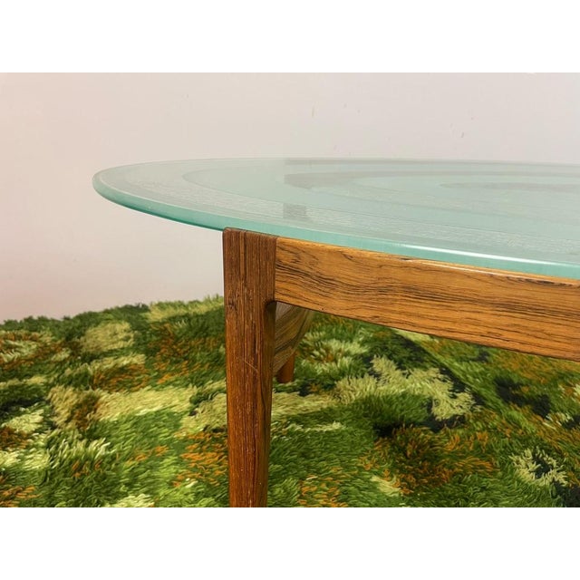 Mid-Century Oval Coffee Table in Teakwood & Etched Glass from Ib Kofod-Larsen, Denmark, 1960s For Sale - Image 14 of 14