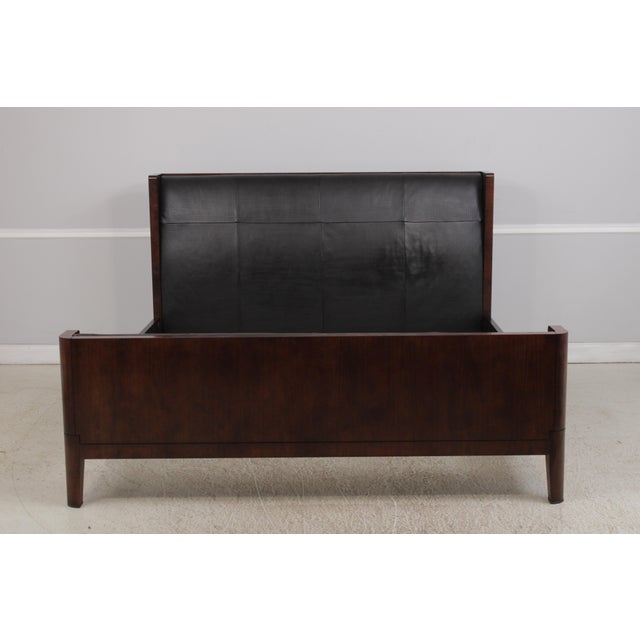 Age: Approx: 20 Years Old Details: Possibly Barbara Barry Mahogany Textured Leather Headboard Bolted Rail Construction...