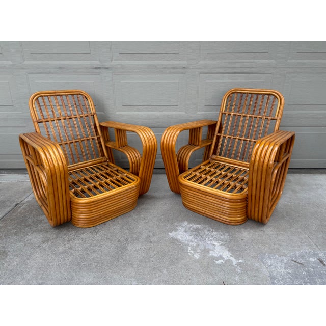 Paul Frankl Paul Frankl Style Rattan Bamboo Pretzel Club Lounge Chairs Tiki a Pair For Sale - Image 4 of 8