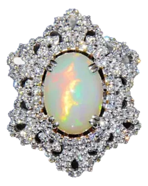 Certified Natural 7.6CTS VS F Diamond Opal 18K Solid Gold Cocktail Dome Ring, size 6.5