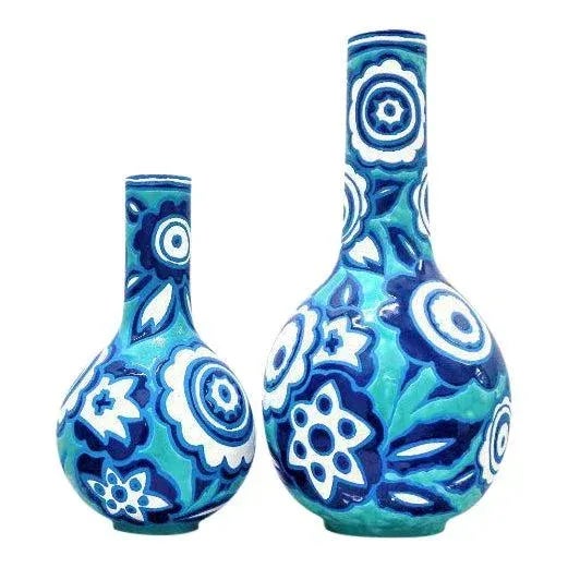 Ceramic Italian Bold Blue & White Vases - a Pair For Sale - Image 7 of 7