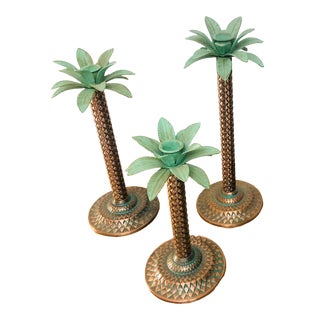 Vintage Palm Beach Style Graduated Palm Tree Candle Holders - Set of 3 For Sale
