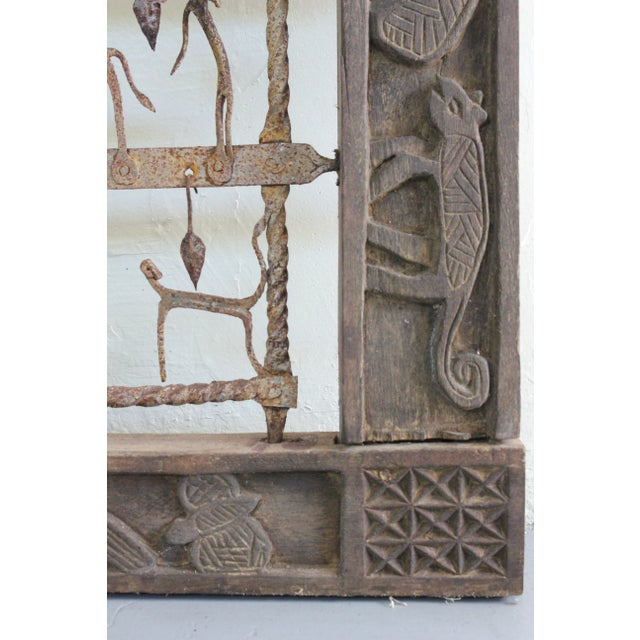Wood Carved Two Sculptural Panels ‘Window’ With Metal Animals & Figures For Sale - Image 10 of 13