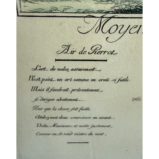 French Antique Satirical Ballooning Hand-Colored Etching Titled "Moyen Infaillible De Diriger Les Ballons", Originally Produced 1785, Worm Wood Frame For Sale In San Antonio - Image 6 of 12