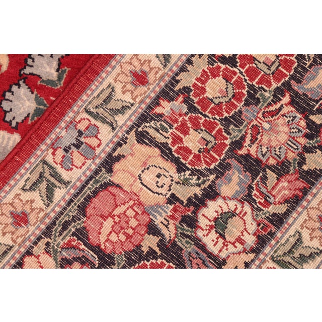 Textile Shabby Chic Floral 1990's Pak-Persian Red/Blue Wool Rug - 6'1'' X 9'1'' For Sale - Image 7 of 9