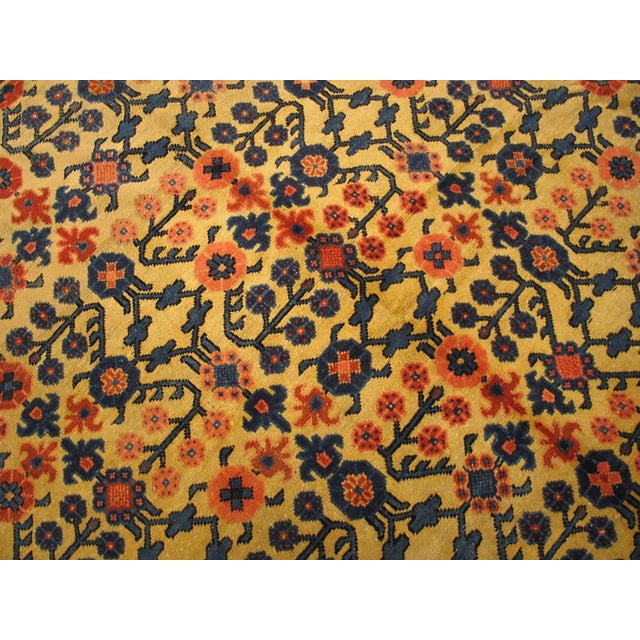 1850s Orange Apricot Flowers Antique Central Asian Yarkand Rug 8' 3"x 9' 8" Handknotted Wool Carpet For Sale - Image 4 of 5