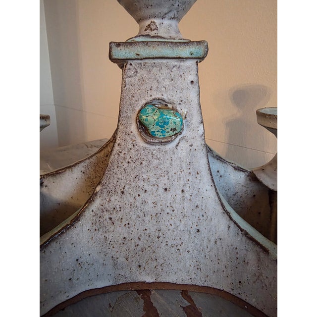 Mid Century Stoneware and Turquoise Candelabra For Sale - Image 10 of 13