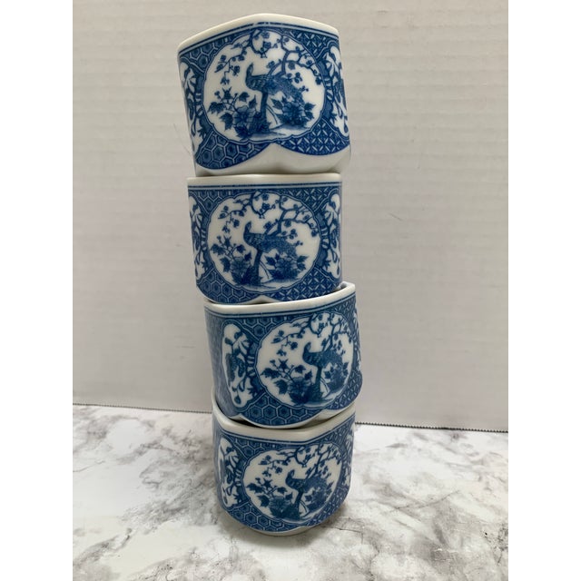 Japanese Vintage Set of Four Asian Chinoiserie Cherry Blossom Tea Cups For Sale - Image 3 of 7