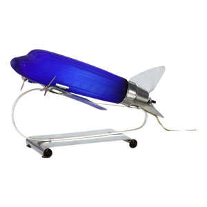 Vintage Chrome & Cobalt Blue Art Deco Dc-3 Airplane Table Lamp C1977