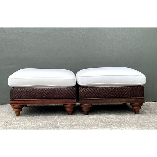 Vintage Woven Rattan Ottomans - A Pair For Sale In West Palm - Image 6 of 12