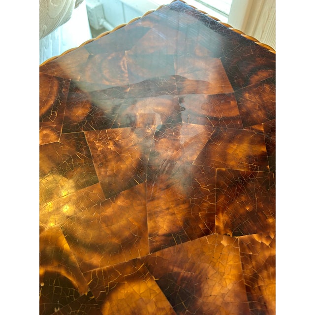 Modern Aged Brass and Tessellated Coconut Shell End Table For Sale - Image 3 of 10