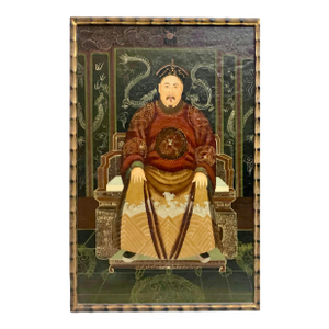 Painting Emperor Portrait on Wood Large Chinese Folk Art Vintage Oriental Decor