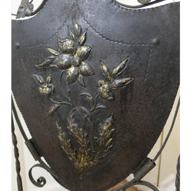 Metal Victorian Arts and Crafts Gothic Shield Iron Fire Screen For Sale - Image 7 of 7