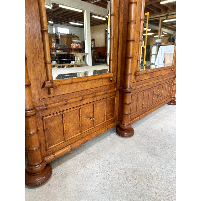 Antique Faux Bamboo Wardrobe with Mirror, Late 19th Century For Sale - Image 12 of 18