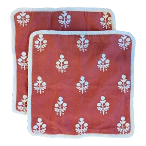Coral Embroidered Floral and Fringe Throw Pillow Cases- a Pair