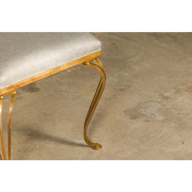 Mid-Century Modern Midcentury French Gilt Metal Benches with Cabriole Legs and Upholstery, a Pair For Sale - Image 3 of 12