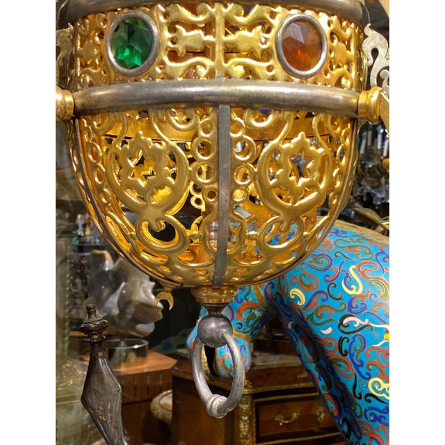 Metal Turkish Style Gilt Metal and Steel Gas Light Chandelier For Sale - Image 7 of 8