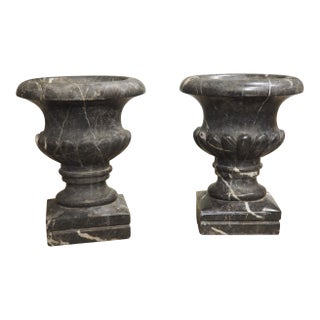 Pair of Circa 1850 French Nero Marquina Marble Table Vases For Sale