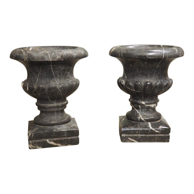 Pair of Circa 1850 French Nero Marquina Marble Table Vases For Sale