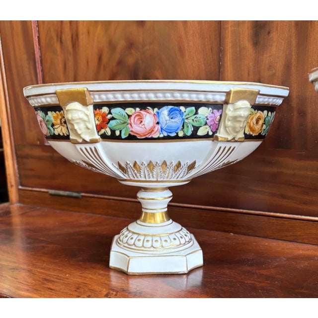 Ceramic Gorgeous Antique Pair of Ferdinand Bing & Co. Tazze-(French-Early 20th C. With Gilt Accents and Floral Motif 6 1/4 In. H., 9 In. W., 5 1/2 In. D. For Sale - Image 7 of 12