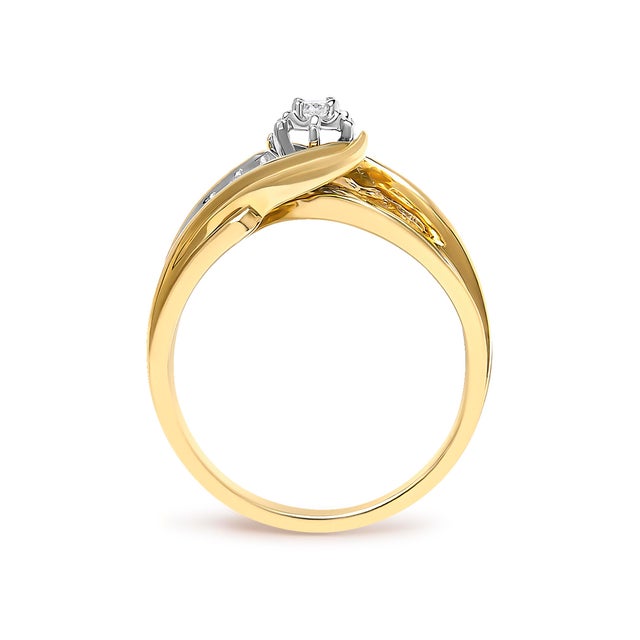 14K Yellow Gold 1/4 Cttw Round Diamond Wave Motif Bypass Ring, Size 7 For Sale In New York - Image 6 of 6