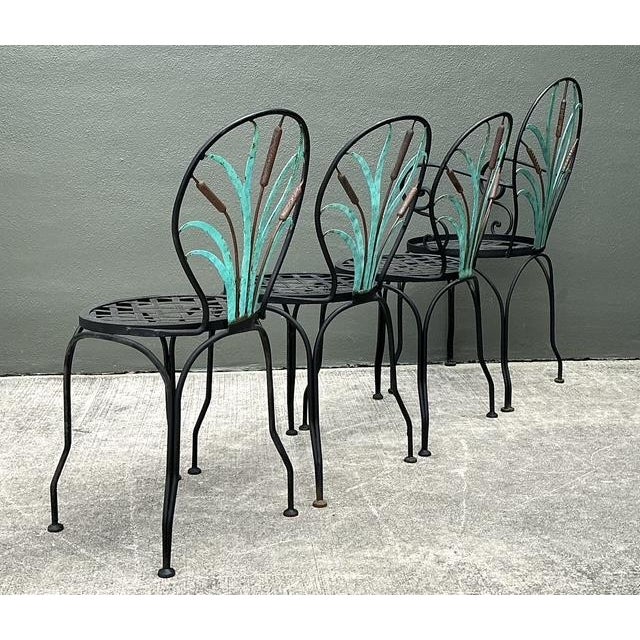 Vintage Cast Aluminum Cat Tail Dining Table Set of 5 For Sale - Image 10 of 12