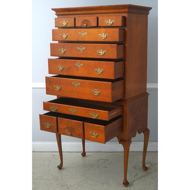 Queen Anne New England Queen Anne Style Cherry Finish Tall Highboy For Sale - Image 3 of 15